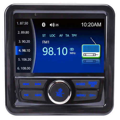 AUDIOZERONE Audio Systems Marine Gauge Receiver - Weatherproof, 4-inch Display Screen, Built-in Amplifier, Bluetooth, Digital Media MP3 Player, No CD Player, USB Port,