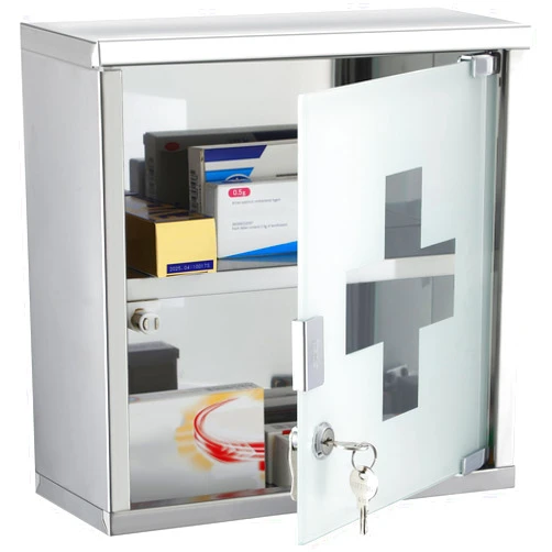 Timgle First Aid Wall Cabinet with Lock Medicine Cabinet Wall Mounted Bathroom Storage Hanging Medical Cabinet with Safety Glass Door for Bathroom Locker Room(Silver, 2 Shelves)