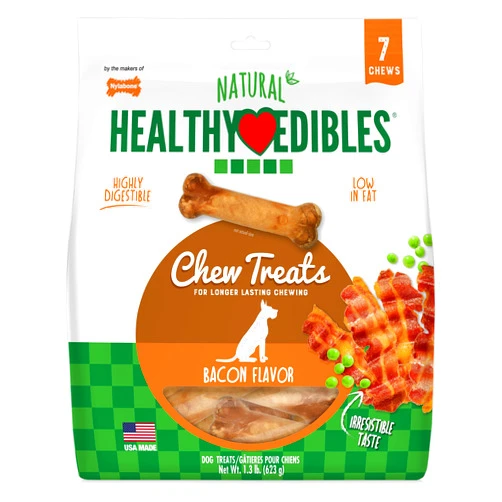 Nylabone Healthy Edibles Natural Dog Chews Long Lasting Bacon Flavor Treats for Dogs, Medium/Wolf (7 Count)