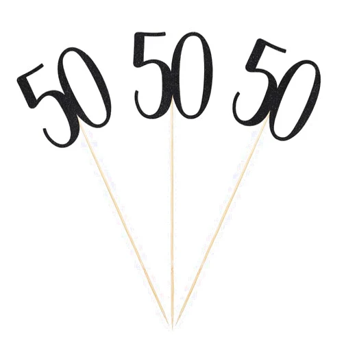 MAGJUCHE Black Glitter 50th Birthday Centerpiece Sticks, 12-Pack Number 50 Table Topper Anniversary Party Decorations