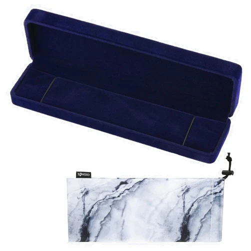 Cosmos Blue Color Velvet Bracelet Chain Gift Box Jewelry Box, with 1 Pc Marble Pattern Storage Bag