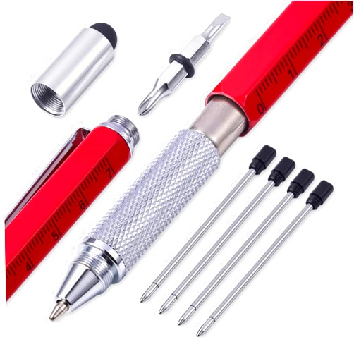 Abaokai Gift Pen for Men 6 in 1 Multitool Tech Tool Metal Pen Unique Gadget as Christmas, Valetentine's Day, Father' Day, Birthday Pens Gifts for Dad, Boyfriends Novelty Gifts Unique Gifts for Men (Red)