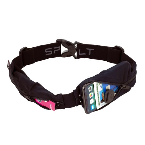 SPIbelt Dual Pocket Pro Running Belt for Men Women, Expandable Pockets, Adjustable Waist, No Bounce, Black with Black Zipper