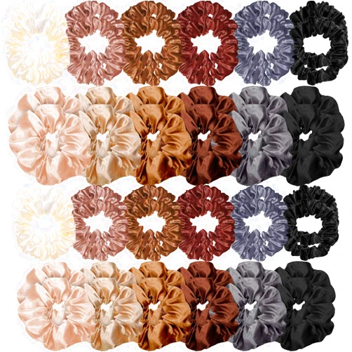 Hanaive 48 Pieces Satin Hair Scrunchies Silk Scrunchies Elastic Hair Bands Scrunchy Hair Ties Ropes Skinny Hair Ties Scrunchies Ponytail Holder for Women Girls Hair Accessories Decor (Lovely Color)