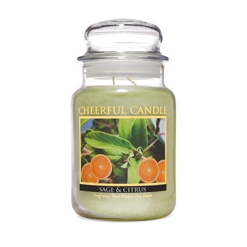 A Cheerful Giver - Sage & Citrus Scented Glass Jar Candle (24 oz) with Lid & True to Life Fragrance Made in USA