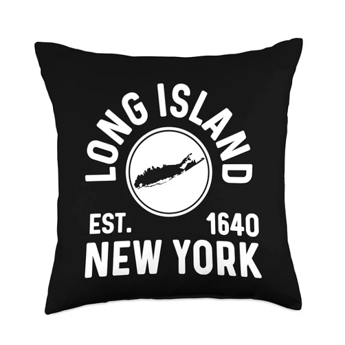 Long Island NY Graphic NYC Graphic NY Souvenir Tee Native Long Islander Map NYC Throw Pillow, 18x18, Multicolor