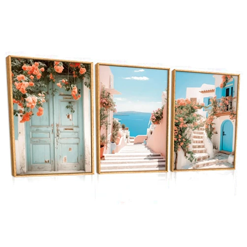 KAIRNE Italy Amalfi Coast Cityscape Framed Canvas Wall Art Set,Neutral Italian Mediterranean Wall Decor,Greece Island Landscape Wall Painting,Florida Beach Artwork for Living Room,Bedroom-12 x16 x3