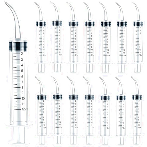 TIHOOD 15PCS 12ml/cc Plastic Syringes with Curved Tip, Disposable Irrigation Syringe Mouthwash Cleaner for Oral Care, Animal Feeding, with Measurement