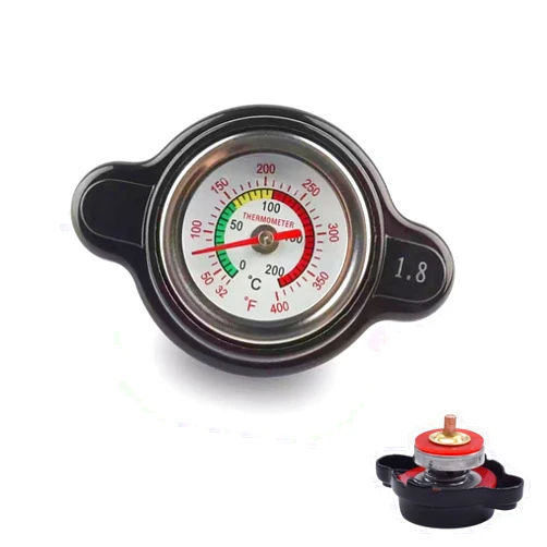 Sinytuto Pack-1 High-pressure Radiator Cap with Thermometer, 1.8 Bar Vehicle Water Tank Cover, Aluminum Fuel Tank Cap, Universal Automobile Accessories, for Most Cars, Trucks and Vans (Black)