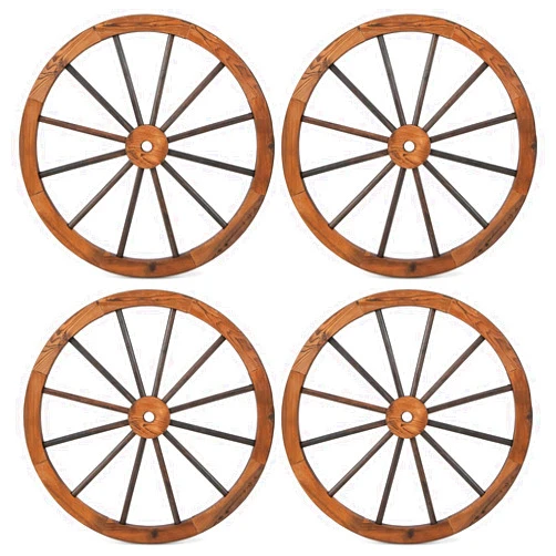 Giantex 30-Inch Wagon Wheels 4 Pieces, Decorative Wooden Wheels, Carbonized Solid Fir Wood, Old Western Style Wall Art Garden Decor, Rustic Wood Wheels for Yard Garage Bar Farmhouse Outdoor