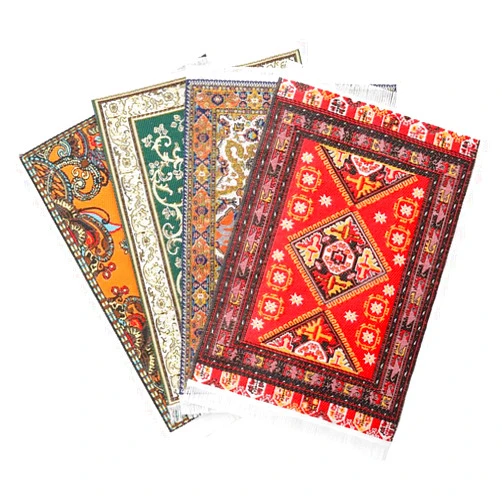 Odoria Dollhouse Area Rug Miniature - 1/12 Scale Throw Accent Rug Oriental for Vintage Living Room Kitchen - Mini Floor Carpet Border Floral Medallion 4Pcs
