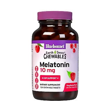 Bluebonnet Nutrition EarthSweet Melatonin 10 mg Fast-Acting Quick Dissolve Nighttime Relaxation & Restful Sleep Support - Sleep Aid - Gluten-Free, Vegan - Raspberry Flavor - 120 Chewable Tablets 60 Count (Pack of 1)