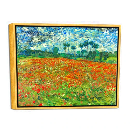 Wieco Art Framed Art Poppy Field June 1890 Canvas Print of Vincent Van Gogh Oil Paintings Reproduction Abstract Wall Art for Home Decorations Bronze Gold Frame