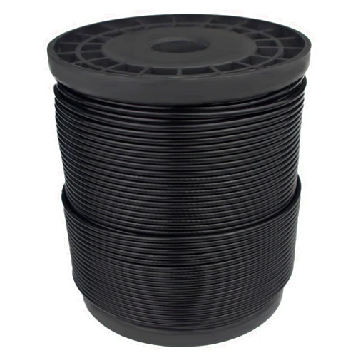FOLUXING 300Ft Cable Wire Rope, Black Vinyl Coated,1/16 Inch Coated to 3/32 Inch,304 Stainless Steel for String Lights Hanging,Outdoor Light Guide Wire, DIY Balustrades