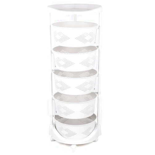 FTUREPAC 5 Tier Kitchen Cart with Storage Rotating Basket, Multi-Layer Rotating Vegetable Organizer with Lockable Casters, Fruit and Vegetable Storage Basket, Storage Shelves for Kitchen (5-Tier)
