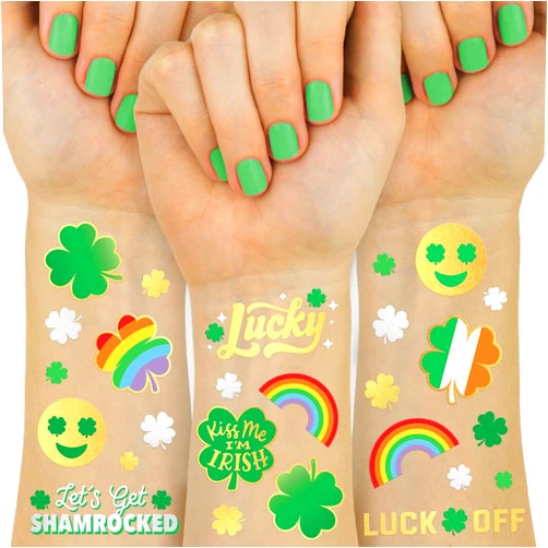 xo, Fetti St Patricks Day Temporary Tattoos - 54 Glitter Styles | Shamrock Supplies, Kiss Me I'm Irish Party, St Patty's Day, Leprechauns Arts and Crafts