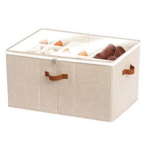StorageWorks Shoe Organizer for Closet, Extra Large Fabric Shoe Storage Bins with Clear Cover, Adjustable Dividers for Shoe Storage, Mixing of Brown & Beige, 1-Pack, Fits up to 20 Pairs