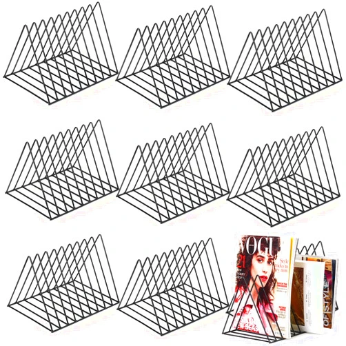 Thenshop 9 Pack Triangle File Storage 9 Slot Magazine File Storage Iron Desktop Magazine Organizer Vinyl Record Stand Holder Triangle Bookshelf Decor for Desk