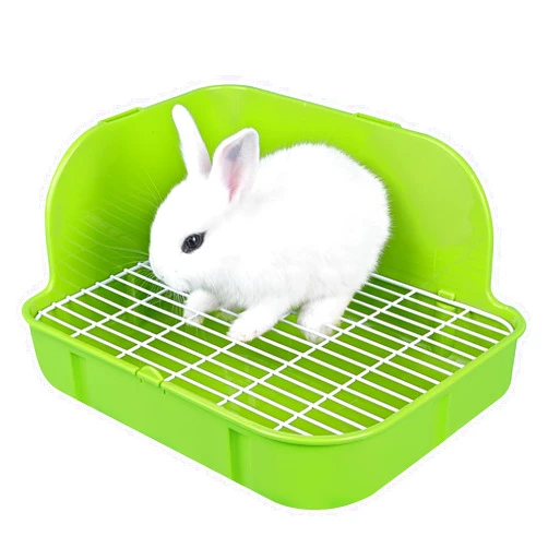 RUBYHOME Rabbit Litter Box Toilet, Plastic Square Cage Box Potty Trainer Corner Litter Bedding Box Pet Pan for Small Animals, Rabbits, Guinea Pigs, Chinchilla, Ferret, Galesaur, 11.4 Inches (Green)