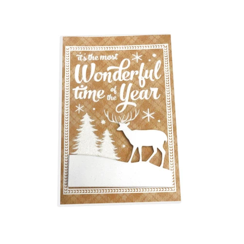 Bella Bug 10 Ct. 3-Dimensional - Kraft Plaid White Embellishment Glitter 'Deer - It's the Most' Christmas Holiday Card Set, Beige, 4in x 6in