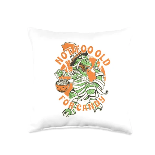 Halloween, Horror, Zombie, Kürbis, Skelett, Grusel CANDY Not too old for sweets T-Rex. Throw Pillow, 16x16, Multicolor