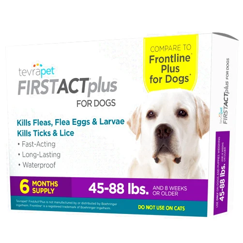 TevraPet FirstAct Plus Flea Treatment for Dogs, Large Dogs 45-88 lbs, 6 Doses, Same Active Ingredients as Frontline Plus Flea and Tick Prevention for Dogs