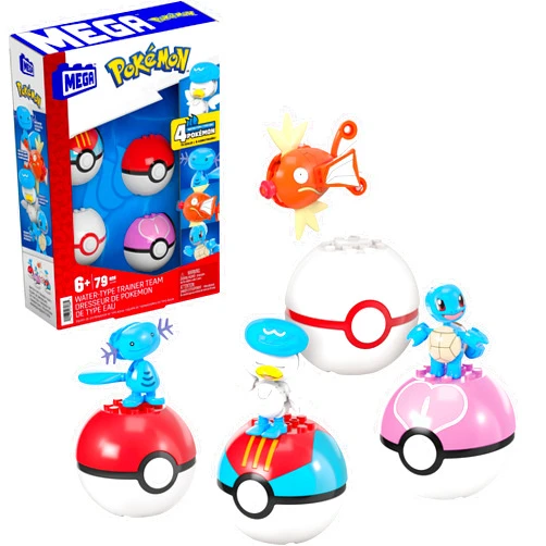 Mega Brands MEGA Pokémon Action Figure Building Toys Set, Water-Type Trainer Team with 79 Pieces, 2 Inches Tall, for Kids