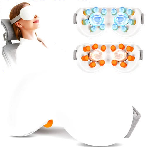 CAMLKE Eye Massager with Heat and Cooling for Migraines – 14 Massage Nodes for Eye Strain Relief, Rechargeable Bluetooth Music, Improve Sleep,Eye Strain Relief, Birthday Gifts for Women and Men(White)