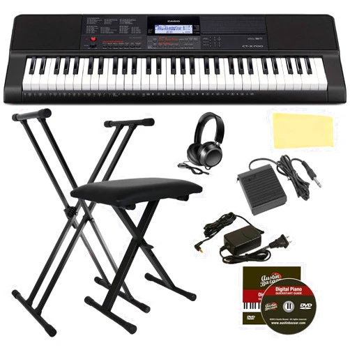 Casio CT-X700 Portable Keyboard Bundle with Stand, Bench, Headphones, Sustain Pedal, Power Supply, Instructional DVD, and Austin Bazaar Polishing Cloth