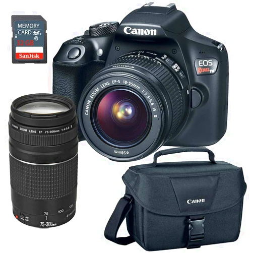 Canon EOS Rebel T6 DSLR Camera w/EF-S 18-55mm, EF 75-300mm Lens, 32GB SD Card & Camera Bag (Renewed)