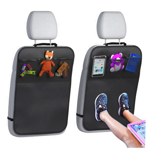 lebogner Back Seat Cover For Kids + 3 Pocket Storage Organizer, 2 Pack X-Large Waterproof Kick Mats Backseat Protector, Car Seat Back Protectors For Vehicles To Protect From Dirt, Mud & Scratches