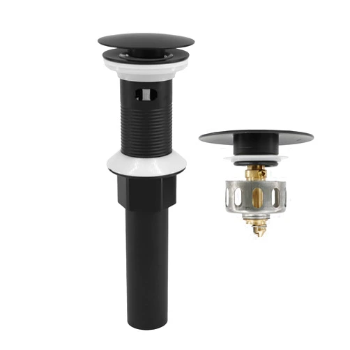 Rackickyer Bathroom Sink Drain,Drain Stopper Bathroom Sink with Overflow,Pop Up Drain Assembly with Detachable Strainer Basket,Built-in Anti-Clogging, Stainless Steel Nut Mattle Black