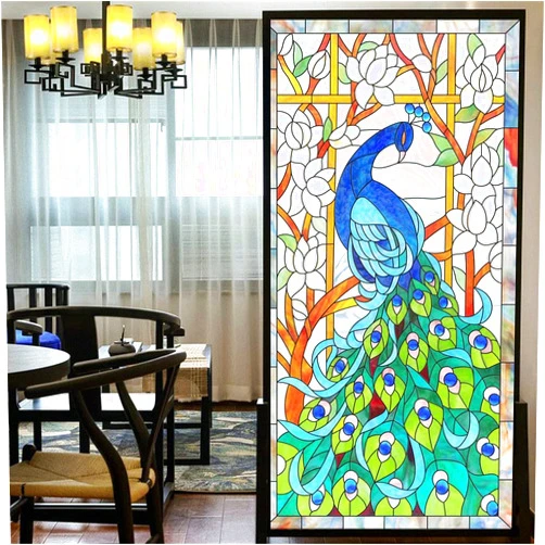 LXDWEI Privacy Windows Film European Church Style Stained Glass No Glue Static Cling Decorative Frosted Window Stickers 15.7/''x31.5/''(40x80cm)
