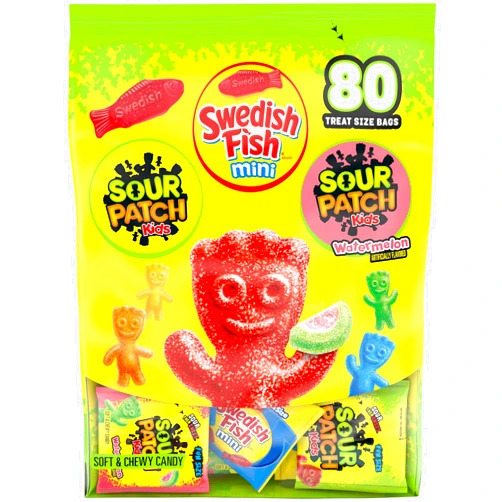 SOUR PATCH KIDS and SWEDISH FISH Mini Soft & Chewy Candy Variety Pack, Bulk Candy, 80 Treat-Size Snack Packs