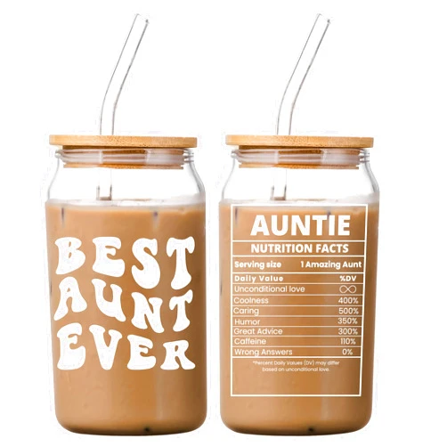 OFLARGA Gifts for Aunt- Auntie Gift Idea Aunt Gifts from Niece, Nephew-Aunt Gifts,Aunt Birthday Gift, Mothers Day Gifts, Aunt Christmas Gifts Gifts for New Aunt To Be -Best Aunt Ever -16 Oz Can Glass Lid