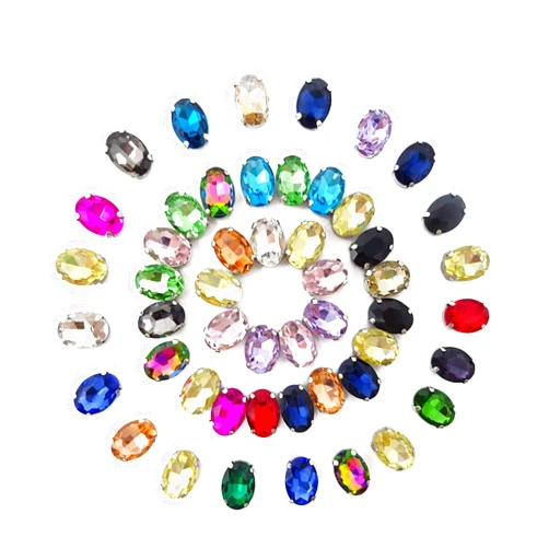 Honbay 50PCS 10x14mm (Sew on or Glue on) Oval Shape Flatback Claw Rhinestones for Clothes, Bags, Shoes, Hats, DIY Crafts and more(Mixed Color)
