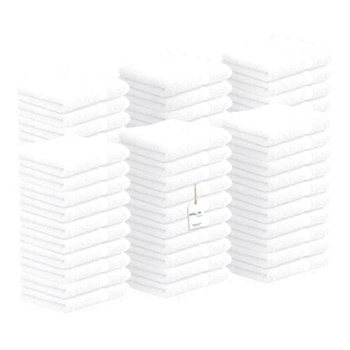 Avalon Towels Cotton Washcloths – (Pack of 60) Size 12x12 Inches, 100% Ring Spun Cotton, Soft & Absorbent Face Towels, Gym Towels, Hotel and Spa Quality, Reusable Fingertip Towels (White)