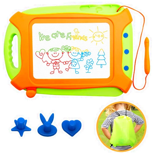 Wellchild Magnetic Drawing Board for Toddlers,Travel Size Toddlers Toys A Etch Toddler Sketch Colorful Erasable with One Carry Bag Magnet Pen and Three Stampers