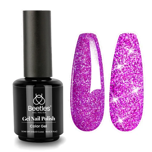Beetles Gel Polish Beetles Gel Nail Polish, 15ML Purple Glitter Gel Polish Reflective Sparkle Nail Polish Diamond Aurora Borealis Color Soak Off Uv Nail Lamp Nail Art Manicure Salon DIY at Home Gifts for Women