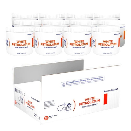 Dynarex White Petrolatum, Petroleum Jelly for Dry, Damaged or Cracked Skin, Soothing White Petroleum Jelly for Minor Skin Irritations, 15 oz. (425g) Jars, 1 Box of 12 Petroleum Jelly Jars