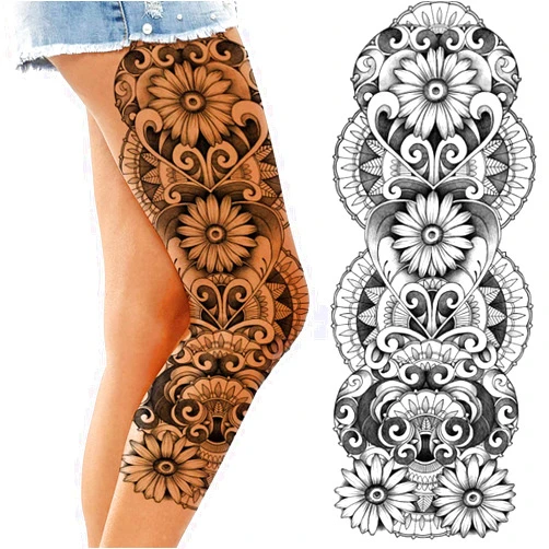 Tatodays Temporary tatoo women Stick on daisy sun flowers flora adult temporary tattoo sticker transfer female body art realistic goth hippie boho temp tattoo festival