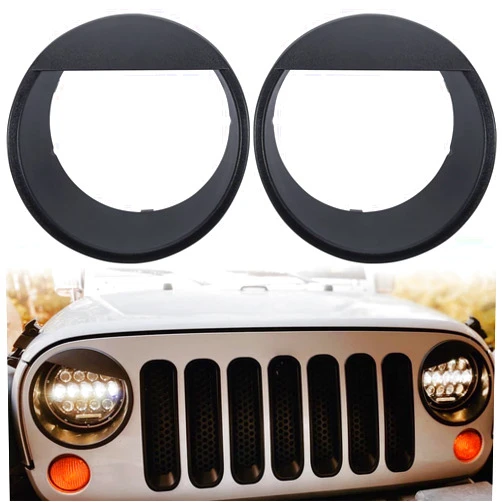 Opall Black Bezels Front Light Headlight Angry Bird Style Trim Cover for Jeep Wrangler JK JKU Rubicon Sahara 2007-2018, not for JL