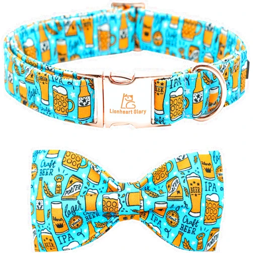 Lionheart glory Dog Collar Bow Collar Blue Dog Collar with Bow Party Collar Dog Boy or Girl Soft Durable Adjustable Dog Collars for Small Dogs