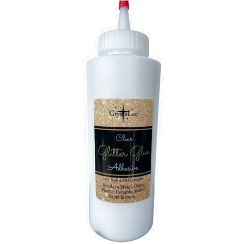 CrystaLac Glitter Glue Adhesive Permanent Bonding Non Toxic Water-Based for Adhering & Sealing Crafts, Non-Yellowing with No VOCs, Bonds to Metal Glass Plastic Ceramic Fabric & More, 12-Fl.Oz., Clear