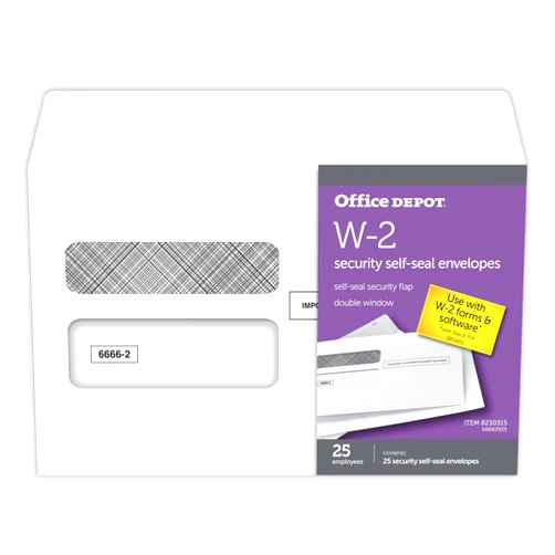 Office Depot® Brand Double-Window Self-Seal Envelopes For W-2 Tax Forms, 9 1/4
