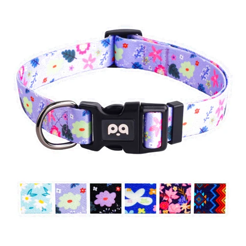 QQPETS Adjustable Soft Dog Collar: Print Flower Pink Multicolor Cute Patterns for XS Small Medium Large Pet Girl Boy Puppy Walking Running Training