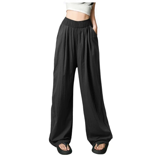 Generic Palazzo Pants for Women Summer Casual Loose Fit High Elastic Waisted Tummy Control Pants Stretch Wide Leg Trousers