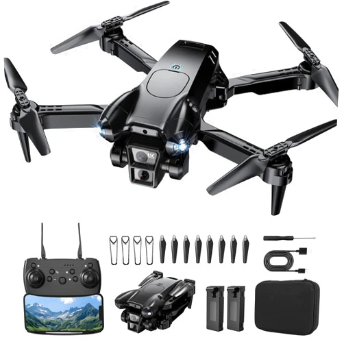 ASFSFQ Drone with Camera 1080P HD, Mini Drone for Beginners Kids Adults, Foldable RC Quadcopter with Stable Hover, Trajectory Flight, One Key Take Off/Land, 2 Batteries, Toys for Boys and Girls (Black)
