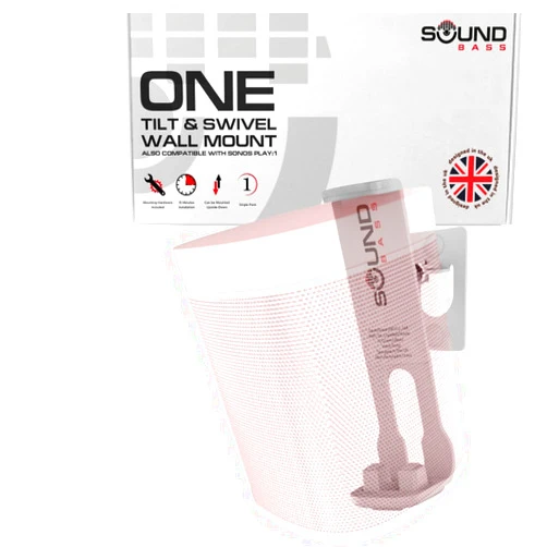 Sound Bass ONE, ONE Gen 2, ONE SL, Play:1 Wall Mount Bracket, White, Single, Compatible with Sonos ONE, ONE Gen 2, ONESL & Play:1