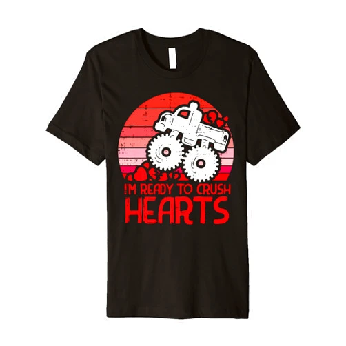 Valentines Day Shirts Men Women Kids Gifts Ready To Crush Hearts Monster Truck Toddler Boys Valentine Premium T-Shirt